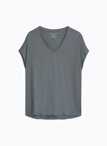 T-Shirt mit V-Ausschnitt und kurzen Ärmeln aus Lyocell / Bio-Baumwolle