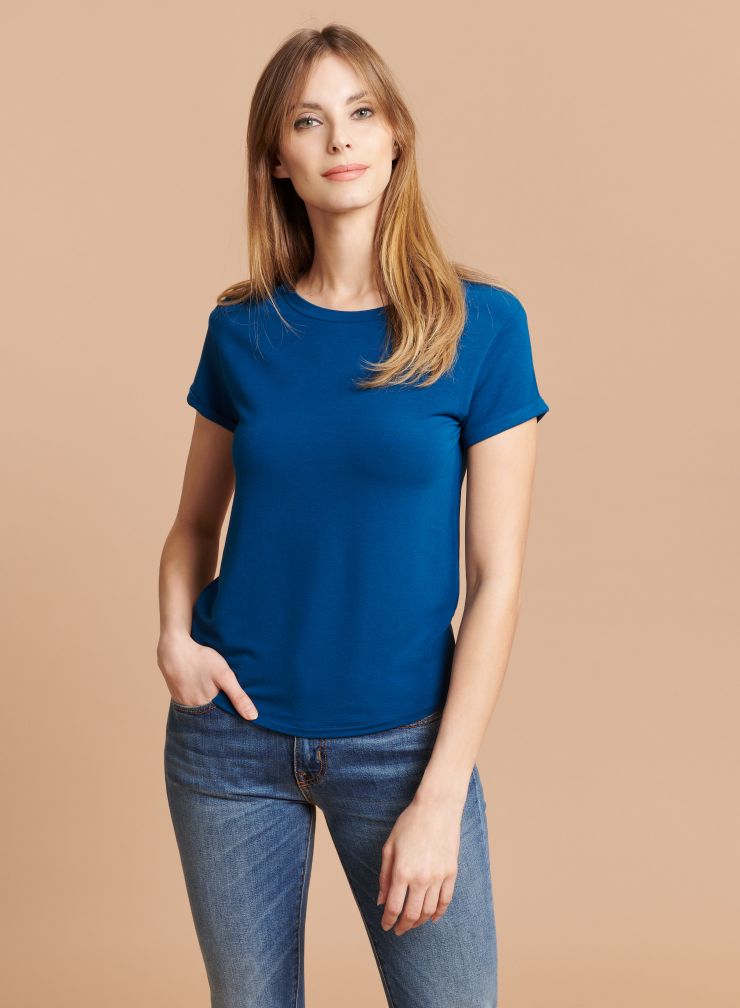 Round neck T-shirt with cuffs - Majestic Filatures