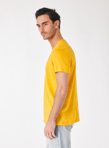 T-shirt jaune col rond manches courtes