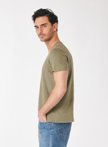 Khaki short sleeve V-neck t-shirt