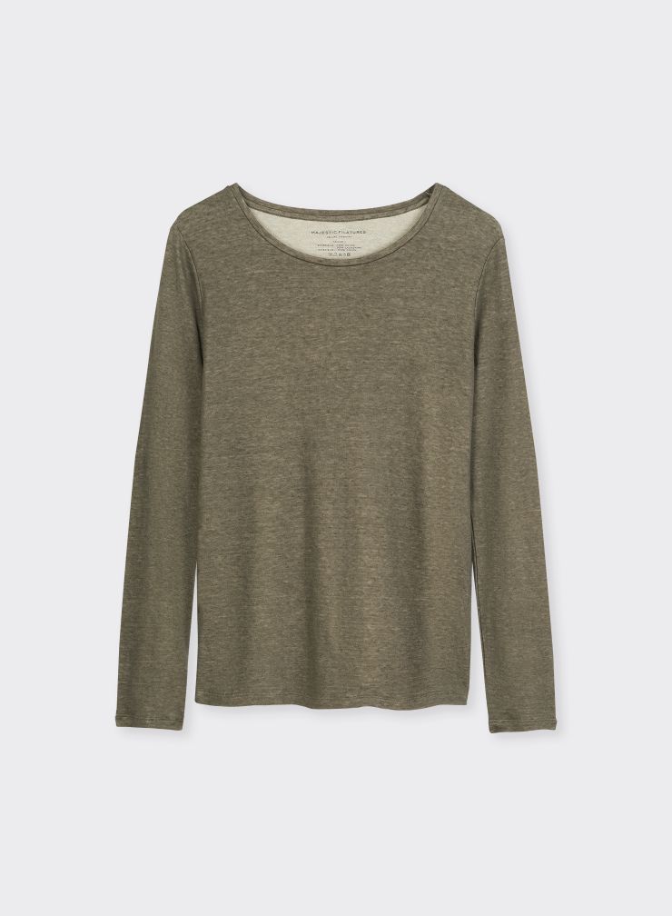 Cotton / Cashmere long sleeve round neck T-shirt