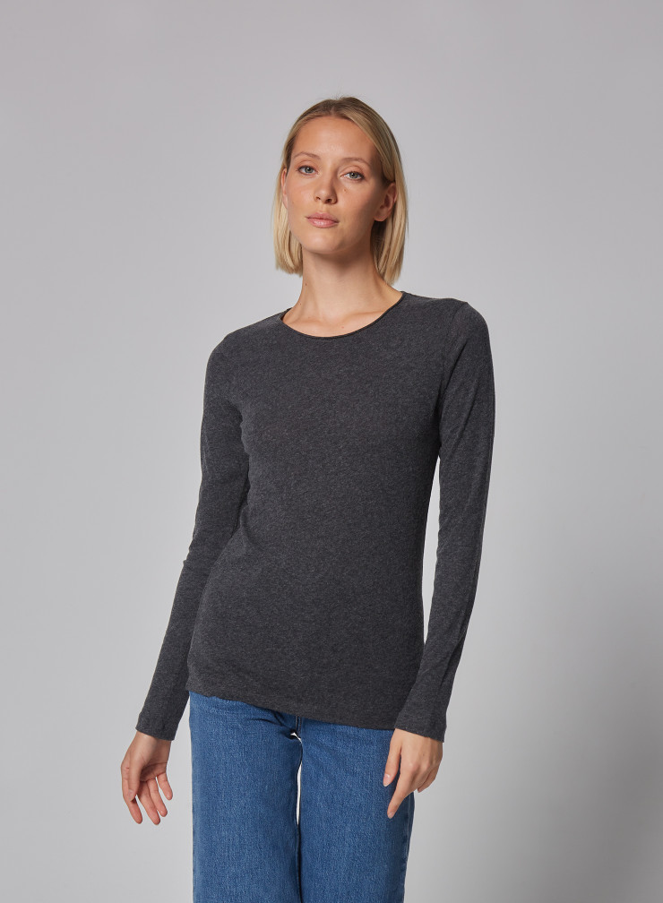 Cotton / Cashmere long sleeve  round neck T-shirt
