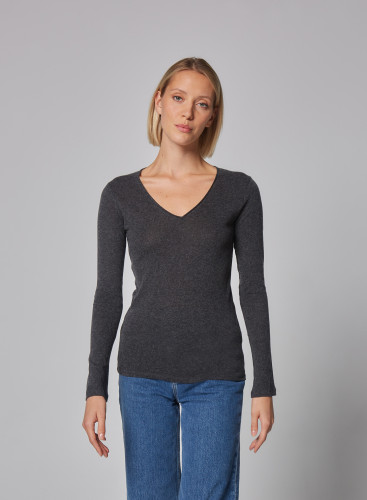 Carole Cotton / Cashmere long sleeve V-Neck T-Shirt