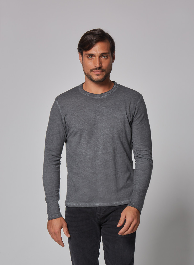 Cotton / Cashmere long sleeve round neck t-shirt