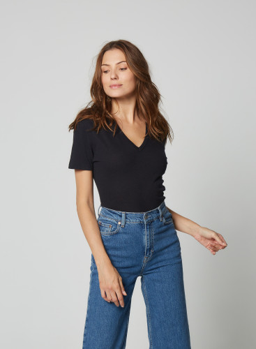 Cotton / Cashmere short sleeve round neck T-shirt