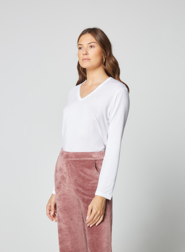 Lyocel / Tencel / Baumwolle T-Shirt mit V-Ausschnitt und langen Ärmeln