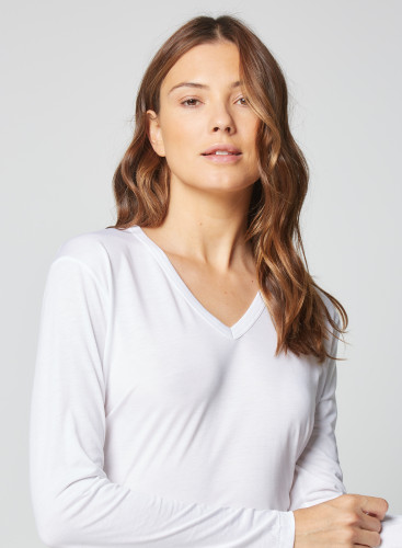 Camiseta cuello V de manga larga de Lyocel / Tencel / Algodón