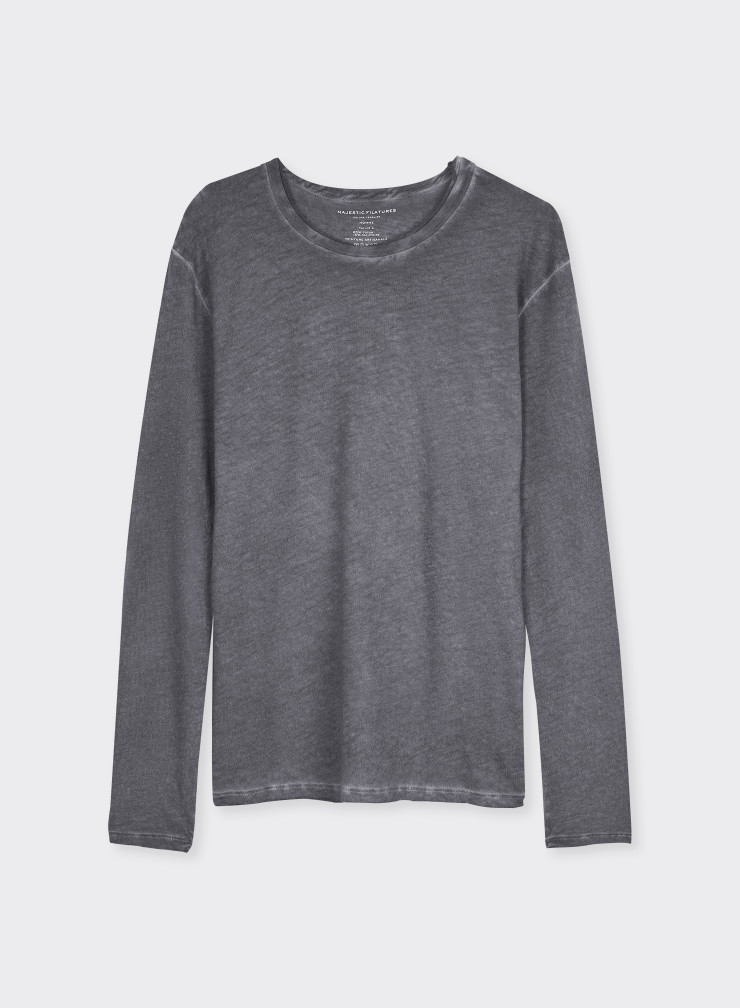Cotton / Cashmere long sleeve round neck t-shirt