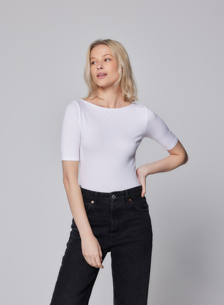 Viscose / Elastane boat neck with elbow sleeves t-shirt