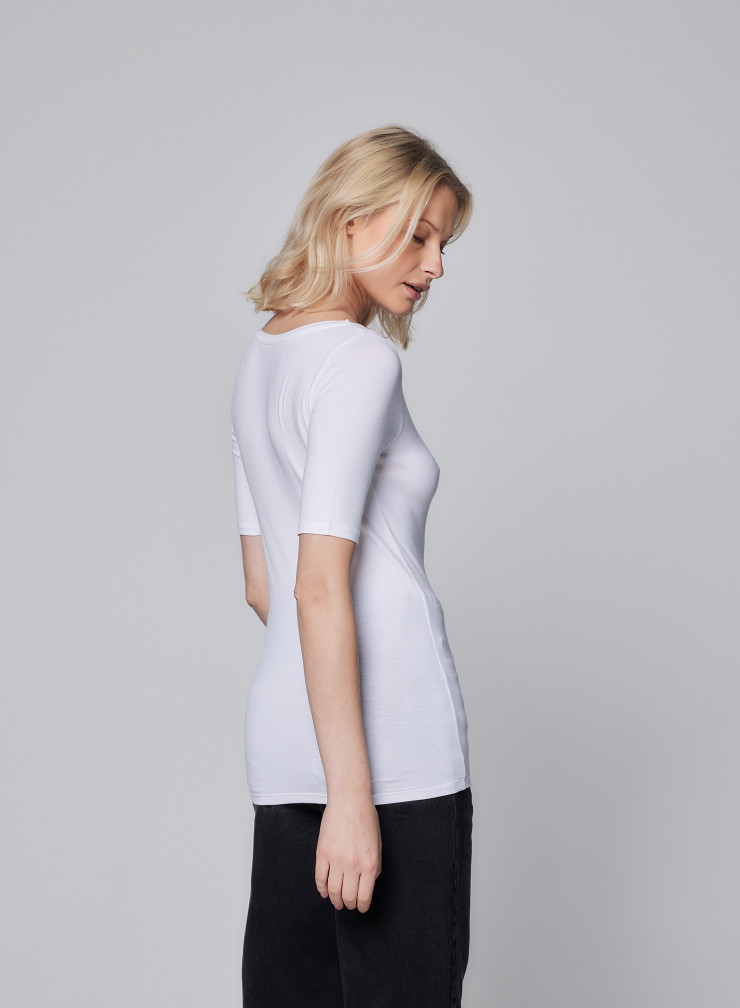 Viscose / Elastane boat neck with elbow sleeves t-shirt