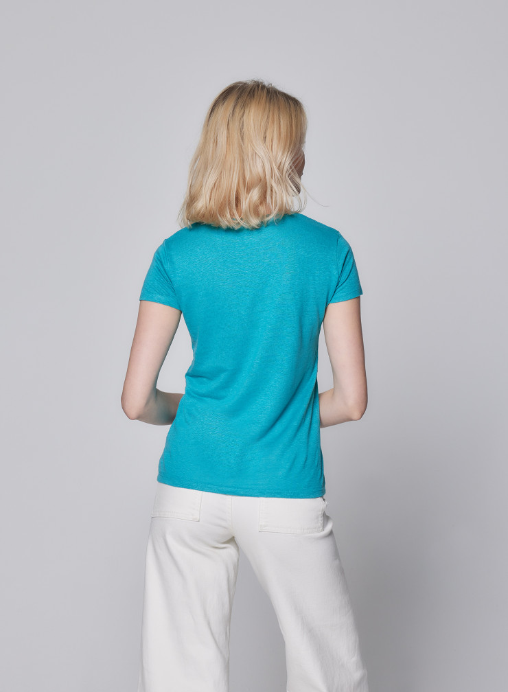 Linen / Elastane round short sleeves collar t-shirt
