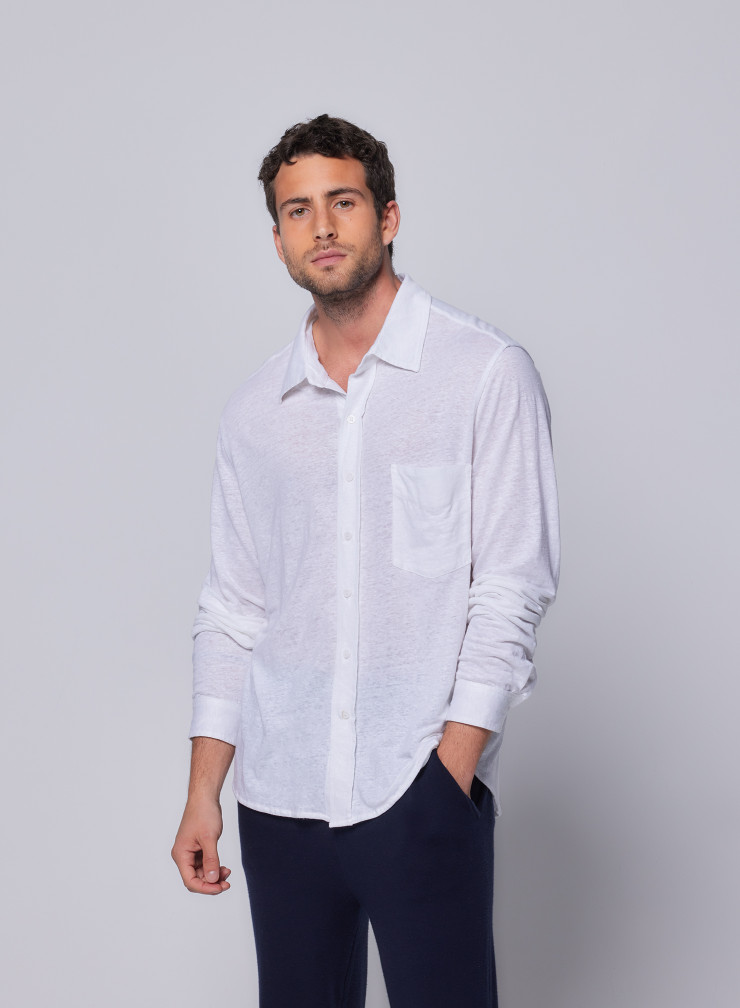 Long Sleeve Shirt in Linen / Elastane