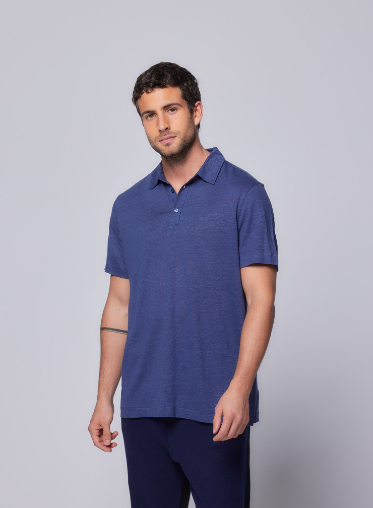 Short Sleeve Polo Shirt in Linen / Elastane