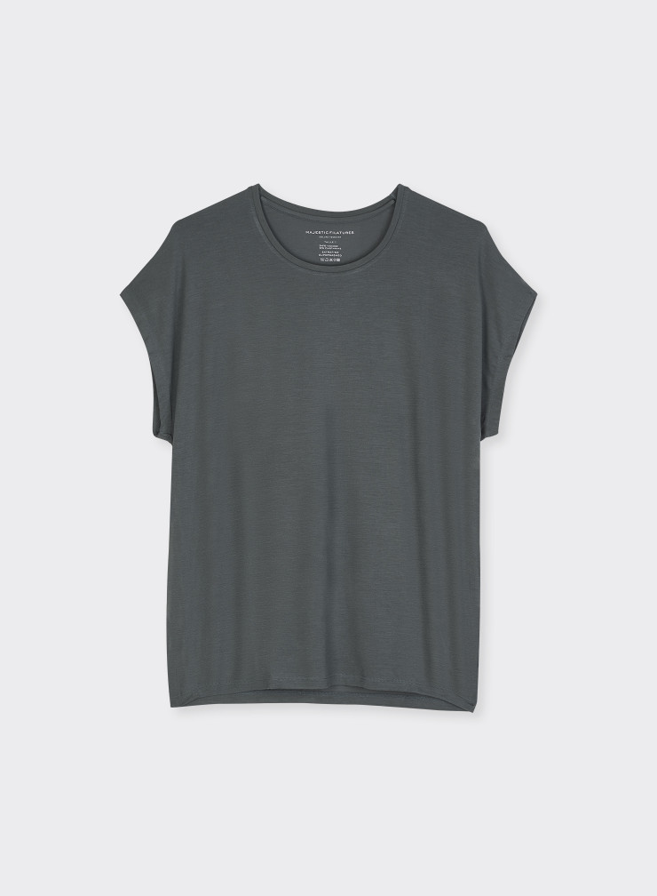 Round Neck Sleeveless T-shirt in Viscose / Elastane