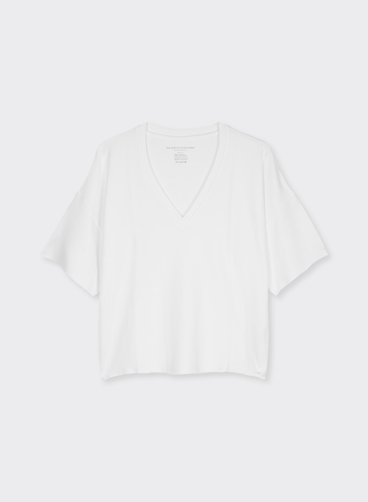 Short-sleeved V-neck T-shirt in Viscose / Elastane