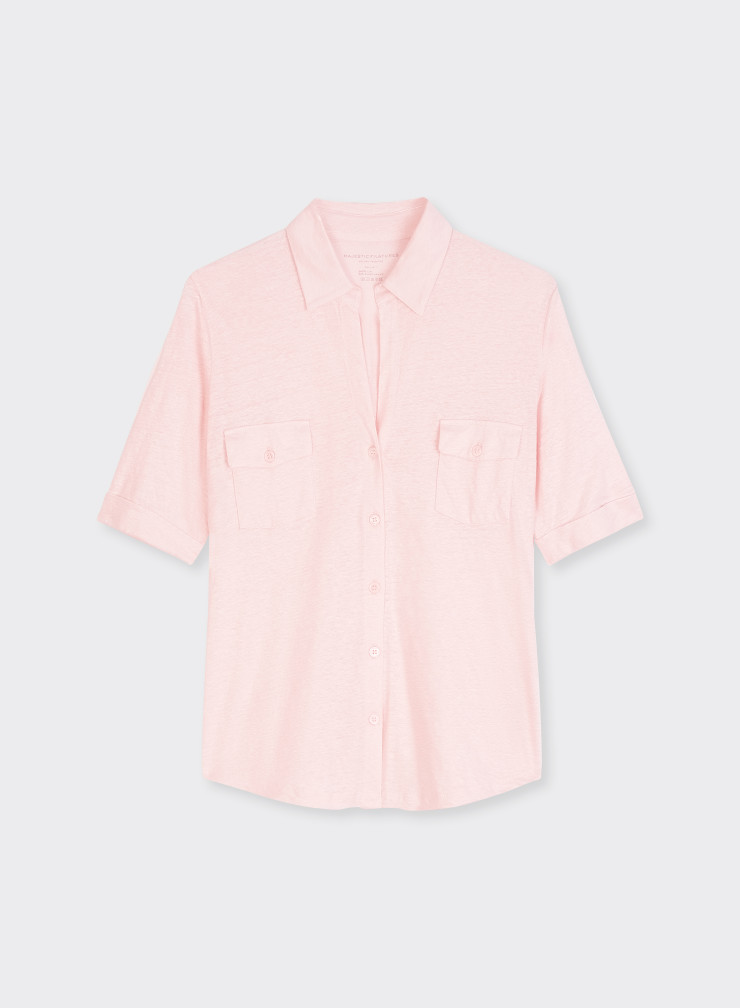 Elbow Sleeve Shirt in Linen / Elastane
