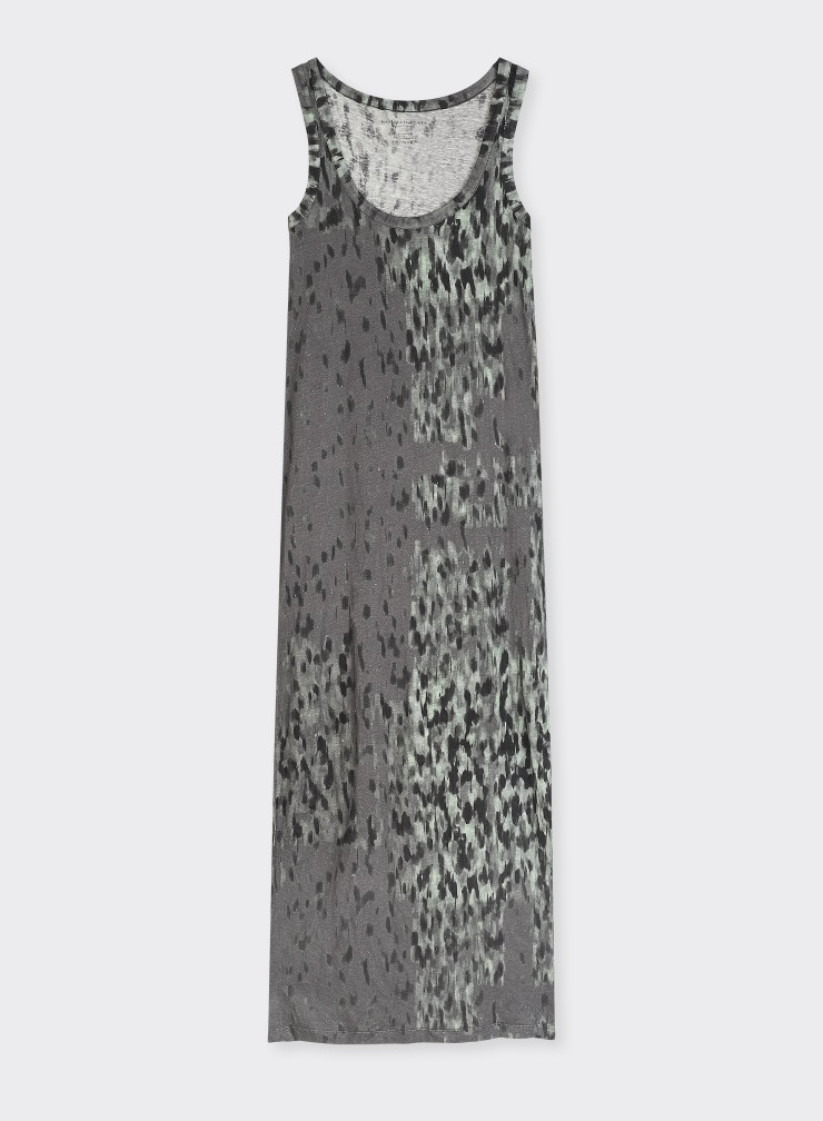 Round Neck Sleeveless Dress in Viscose / Linen / Elastane