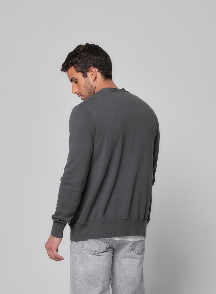 Long Sleeve V-Neck Vest in Organic cotton / Elastane