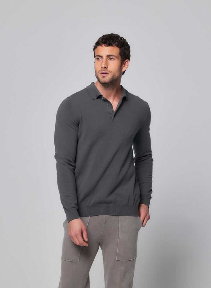 Long Sleeve Polo Shirt in Organic cotton / Elastane