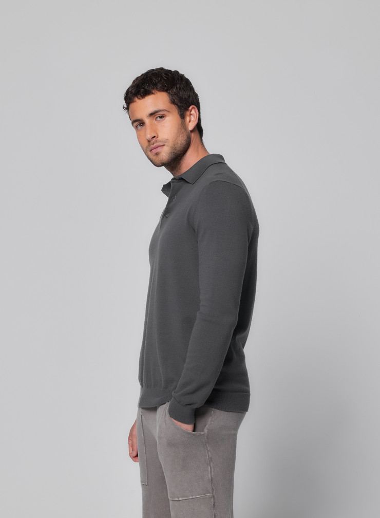 Long Sleeve Polo Shirt in Organic cotton / Elastane