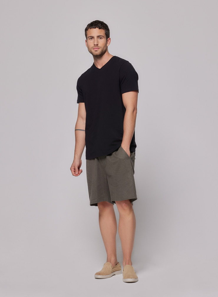 Short-sleeved V-neck T-shirt in Cotton / Elastane
