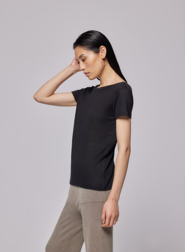 T-shirt Round and V Neck Short Sleeves in Linen / Elastane