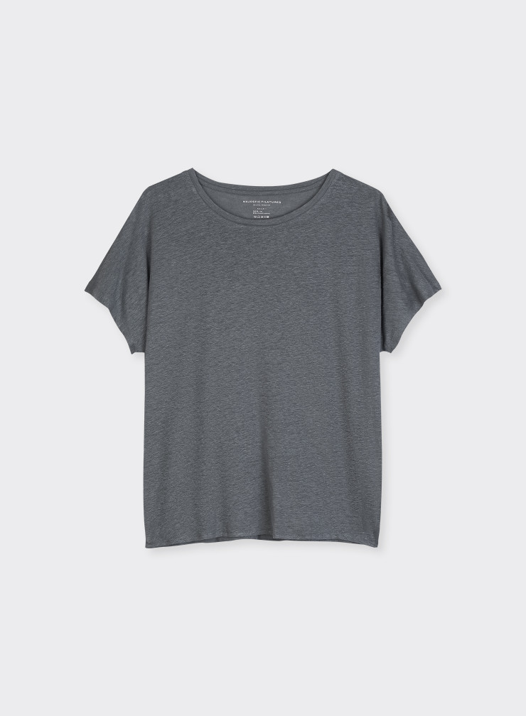 Round Neck Short Sleeve T-shirt in Linen / Elastane