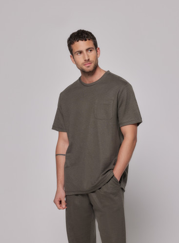 Round Neck Short Sleeve T-shirt in Flax