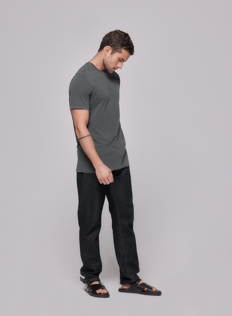 Round Neck Short Sleeve T-shirt in Cotton / Elastane