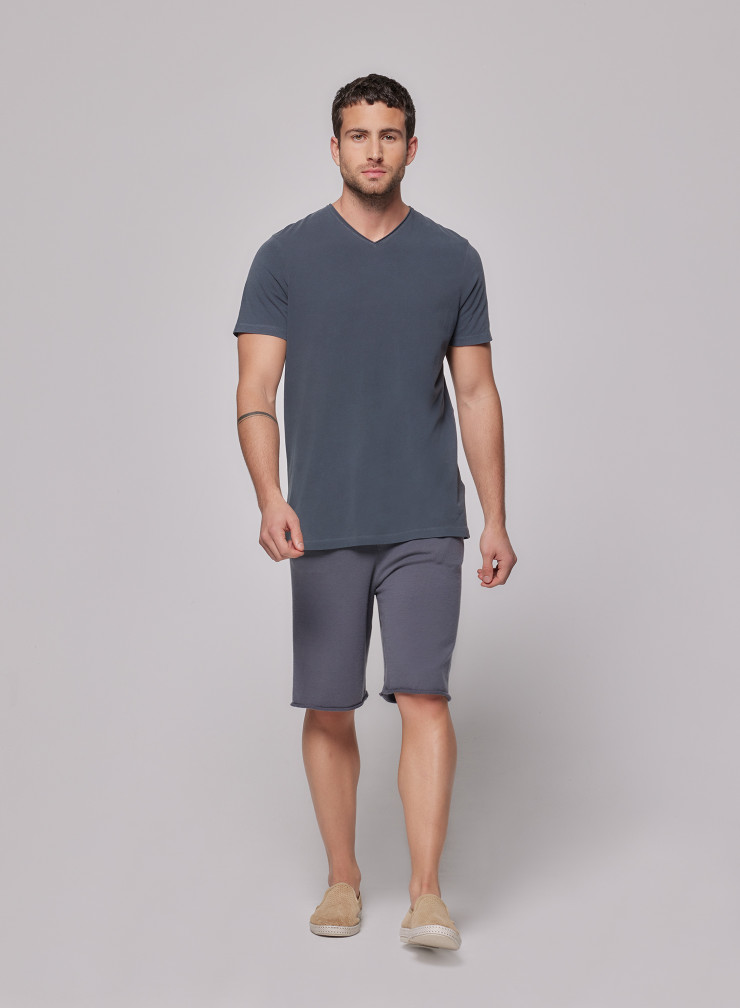 Short-sleeved V-neck T-shirt in Cotton / Elastane