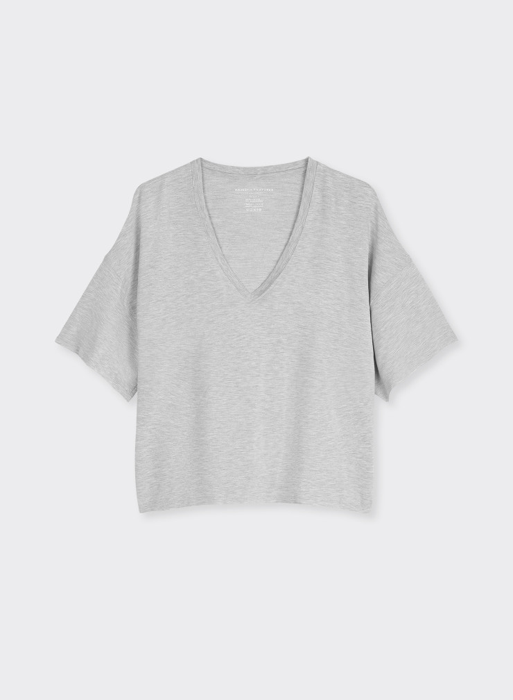 Short-sleeved V-neck T-shirt in Viscose / Elastane