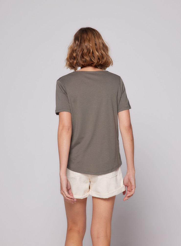 Short-sleeved V-neck T-shirt in Lyocel / Tencel / Cotton