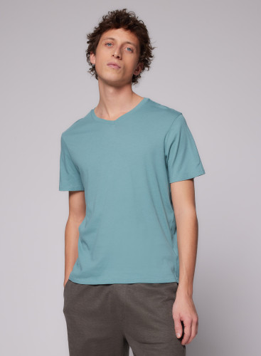 T-Shirt mit V-Ausschnitt und kurzen Ärmeln aus Baumwolle