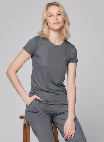 T-Shirt Rundhalsausschnitt Kurzarm aus Leinen / Elastan