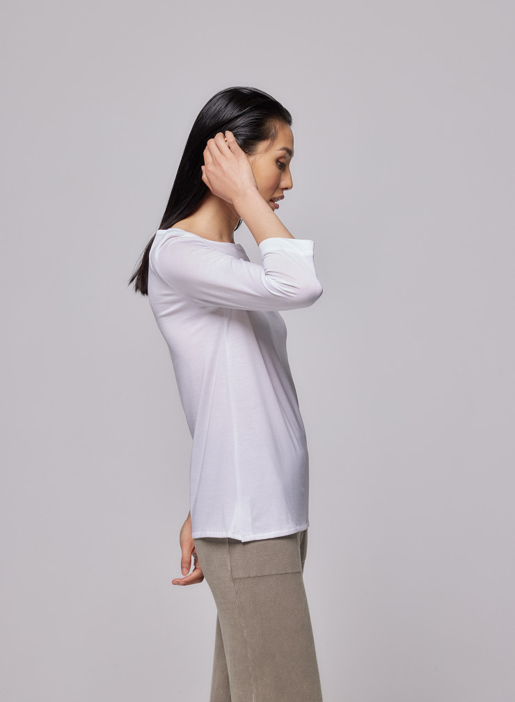 Lyocel / Tencel / Baumwolle T-Shirt mit U-Boot-Ausschnitt und 3/4 Ärmeln