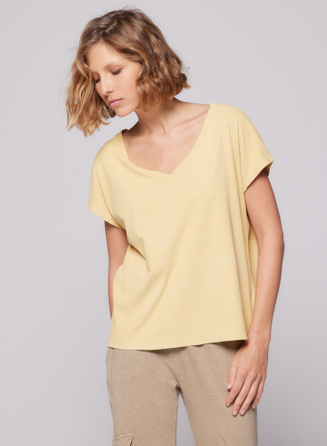 T-Shirt mit V-Ausschnitt und kurzen Ärmeln aus Baumwolle