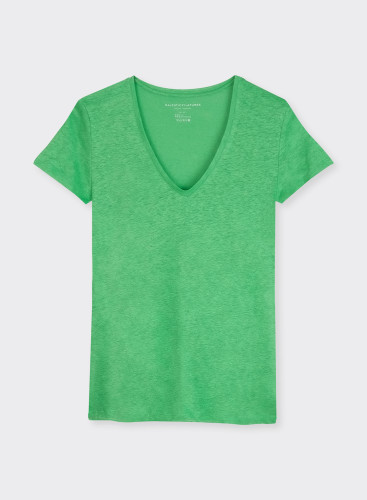 Linen / Elastane short sleeves V-neck t-shirt