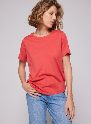 Camiseta cuello redondo de manga corta de Lyocel/Tencel/ Algodón
