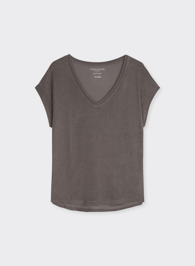 T-shirt col V manches courtes en Coton / Modal