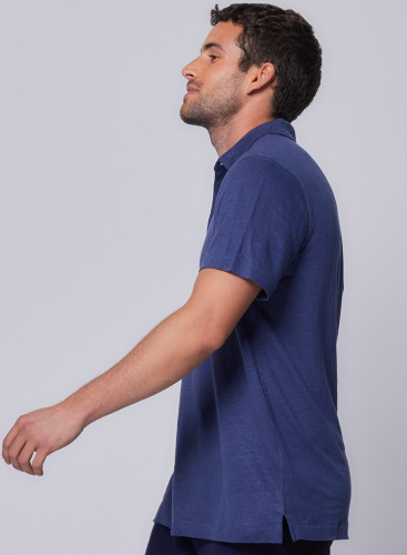Polo-Shirt mit kurzen Ärmeln aus Leinen / Elastan