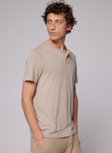 Camisa tunecina de manga corta de Lino / Elastano