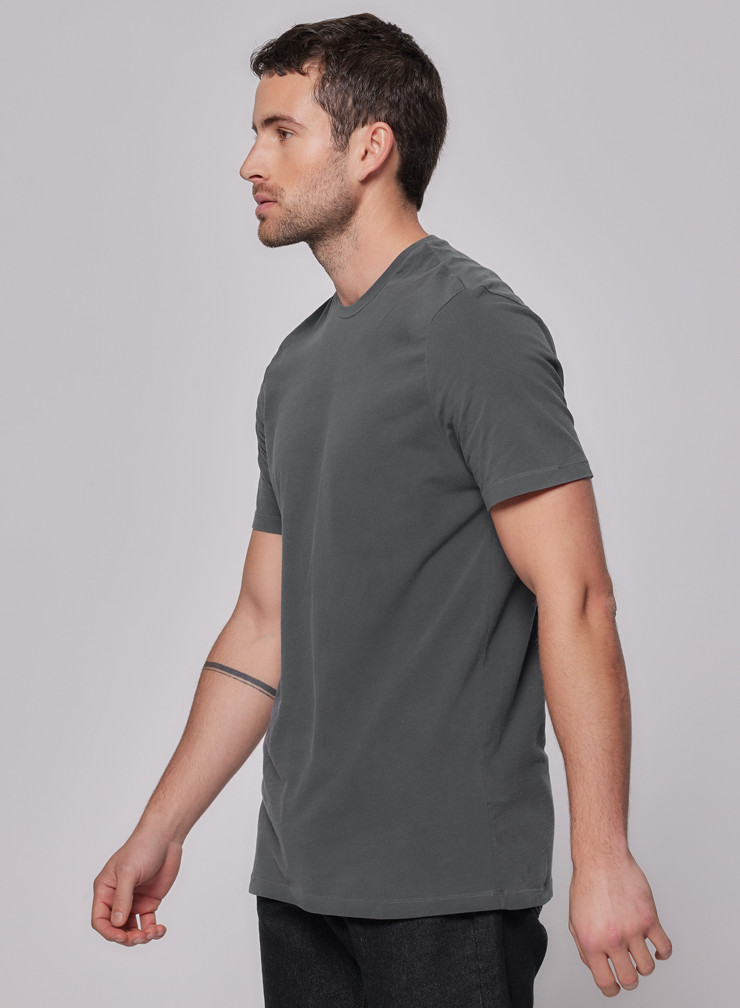 Round Neck Short Sleeve T-shirt in Cotton / Elastane