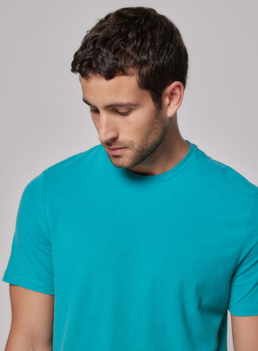 T-Shirt mit Rundhalsausschnitt und kurzen Ärmeln aus Baumwolle / Elastan