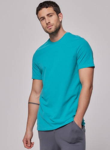 T-Shirt mit Rundhalsausschnitt und kurzen Ärmeln aus Baumwolle / Elastan