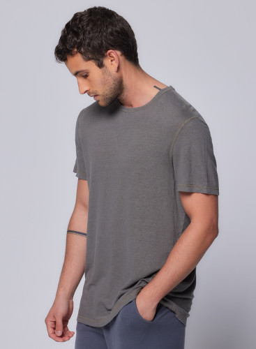 Round Neck Short Sleeve T-shirt in Linen / Elastane