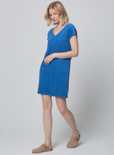Kleid mit V-Ausschnitt und kurzen Ärmeln aus Baumwolle / Modal