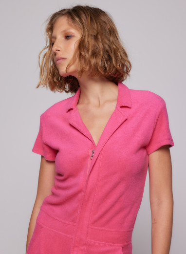 Short Sleeve Shirt Collar Jumpsuit in Cotton / Modal
