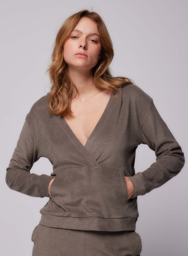 Kapuzen-Sweatshirt mit langen Ärmeln aus Baumwolle / Modal