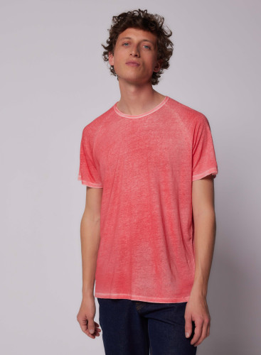 Camiseta cuello redondo de manga raglán corta de Lino/Elastano