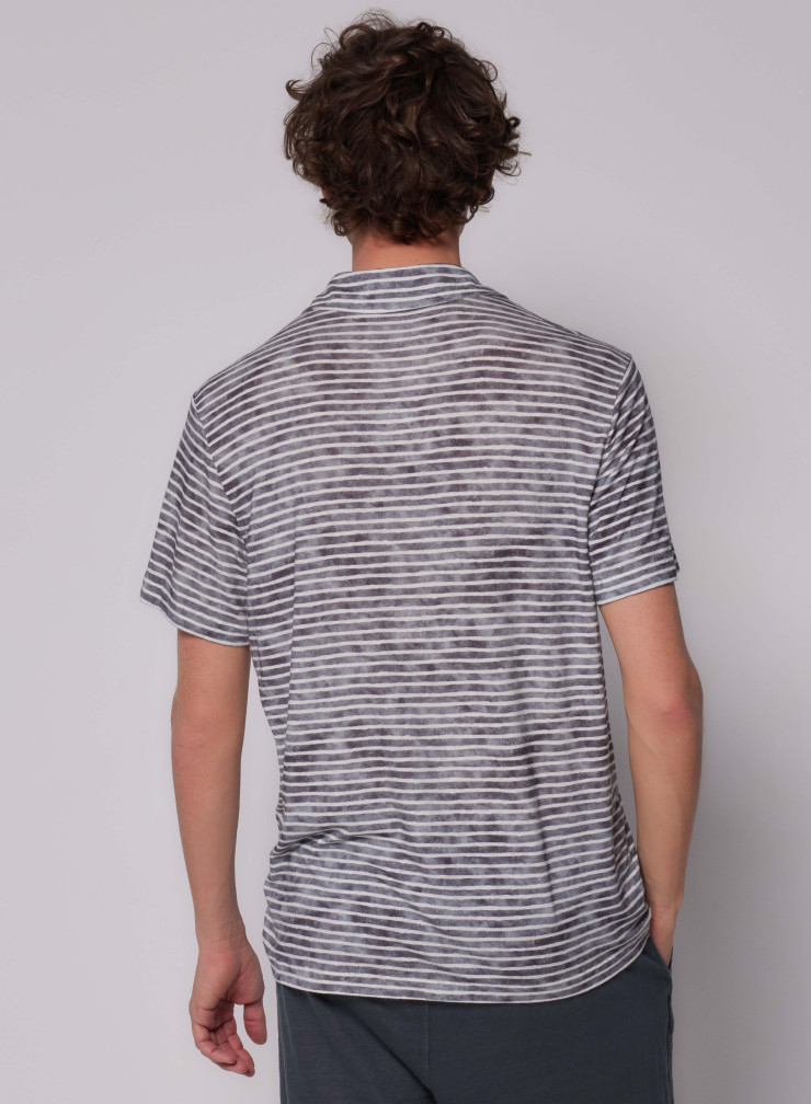 Polo-Shirt mit kurzen Ärmeln aus Viskose / Leinen / Elasthan